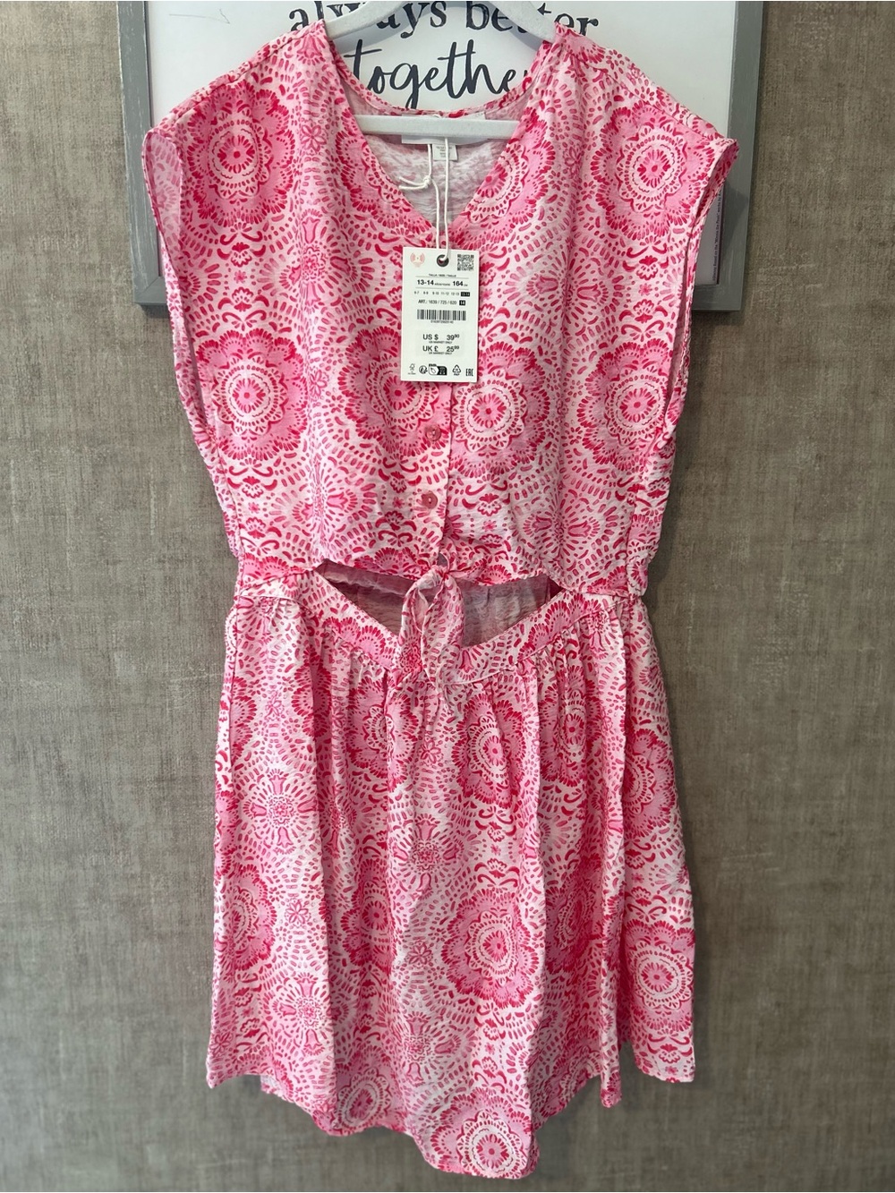 Zara Pink Printed Tie-Front Casual Dress